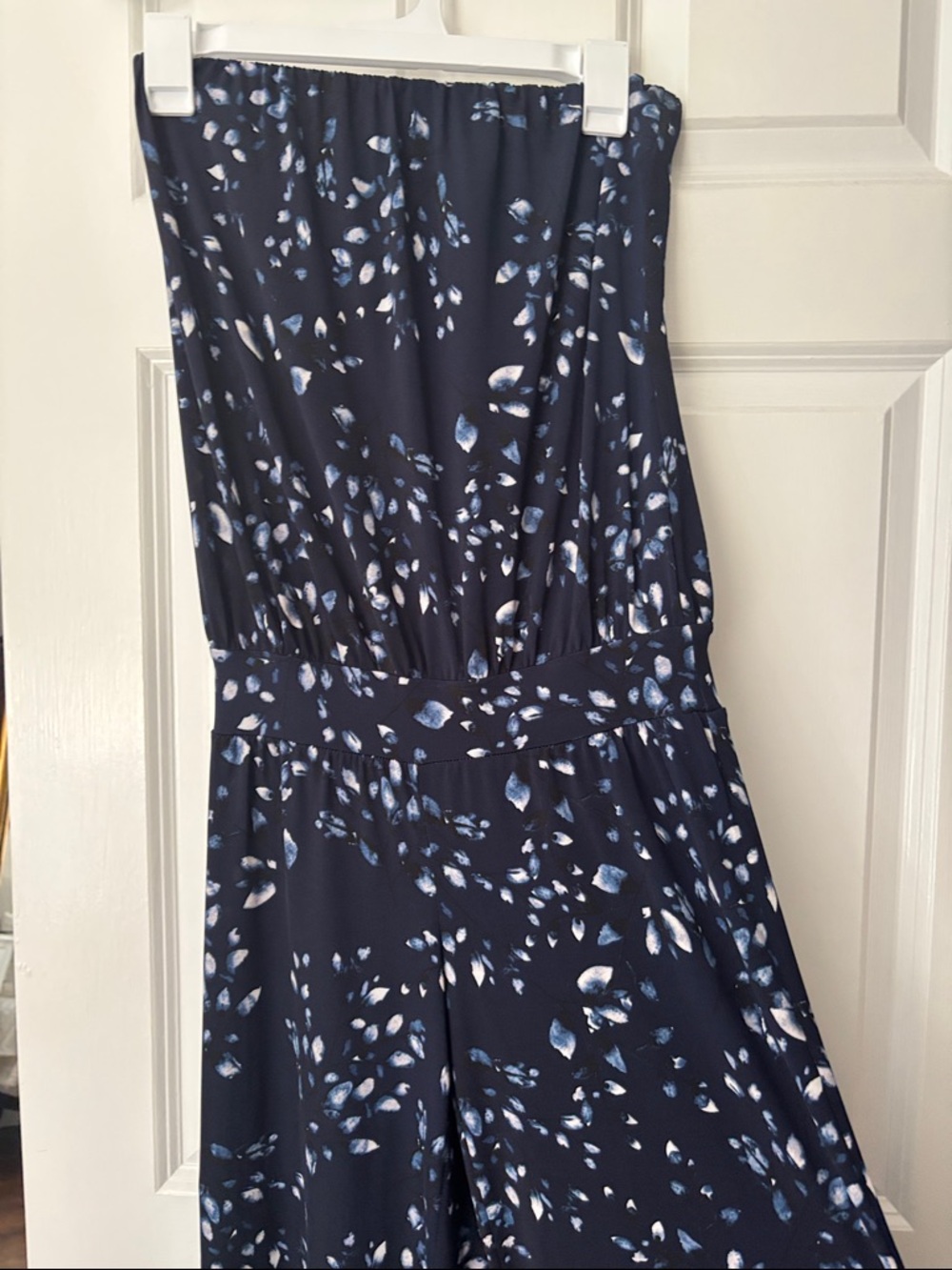 Veronica M Navy Strapless Printed Jumpsuit